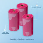 Best Pet Supplies Dog Poop Bags (240 Bags) for Waste Refuse Cleanup, Doggy Roll Replacements for Outdoor Puppy Walking and Travel, Leak Proof and Tear Resistant, Thick Plastic - Pink Heart