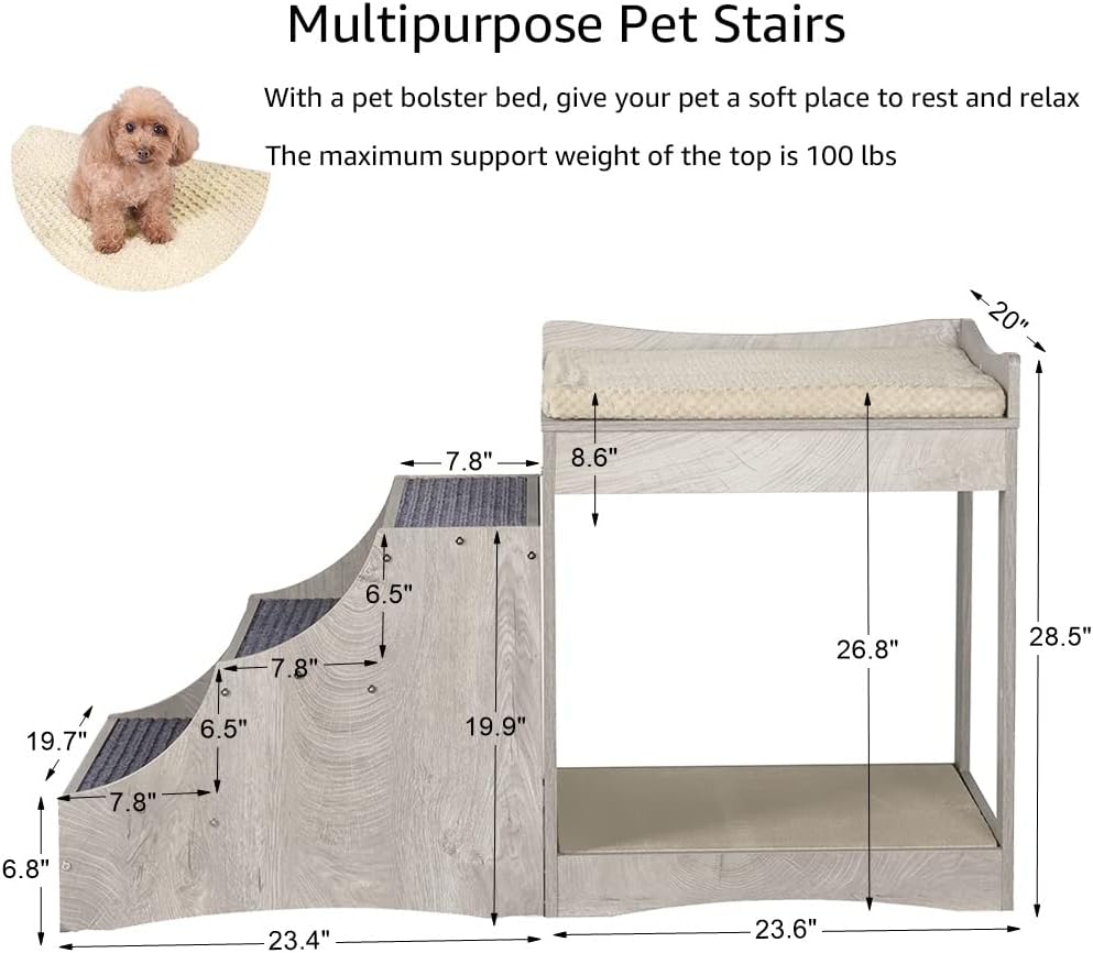 unipaws Pet Bunk Bed with Removable Step for Dogs and Cats, Multi-Level Bed Window Perch Seat Platform with Cushion and Cat Scratch Pad, Indoor Use