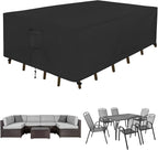Easy-Going Rectangle Patio Furniture Cover Waterproof Outdoor Dining Table and Chair Cover Anti-UV Outside Sectional Sofa Set Covers (74"L x 47"W x 28"H, Black)
