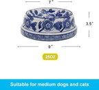 Aimusego Blue and White Cute Heavy Duty Non-Slip Chinoiserie Ceramic Pet Bowl Food/Water Dish for Large Puppies, Cats, Retrievers, Medium Sized Dogs-9inch