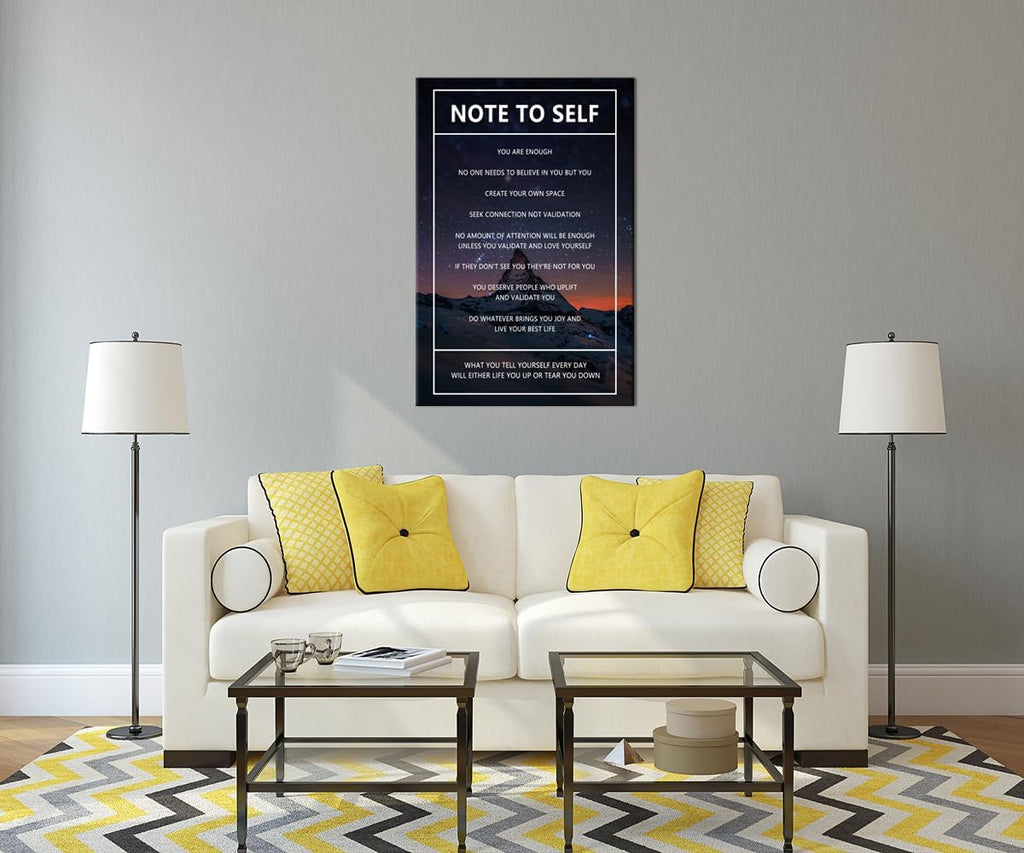 Motivational Canvas Wall Art Note to Self Inspirational Snow Mountain Starry Sky Poster Inspiring Canvas Painting Prints Wall Pictures for Home Decor Living Room Office Framed Artwork [24''W x 36''H]