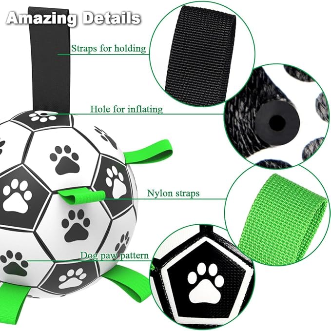 Amasiver Dog Soccer Ball Toys with Straps - 9 inch Large Herding Ball, Interactive Toys for Tug of War, Birthday Gifts,Water Toy, World Cup Sturdy Balls for Medium Large