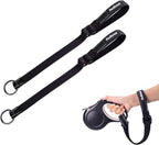 PetBonus 2 Packs Short Dog Leash, Safety Wrist Strap for Retractable Dog Leash, Reflective Design and Adjustable Soft Padded Handle, Extra Layer Security for Pet Stroller (Black, Black)
