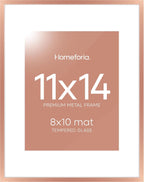 Homeforia 11x14 Picture Frame Rose Gold, High End Metal 11x14 Wall Hanging Frame with Mat 8x10, 11 x 14 Poster Frame Matted to 8 x 10 inch Photo, 11by14 Thin Frames, Tempered Glass, Wall Kit, Set of 1