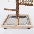 Natural Wood Parrot Stand - Ideal Toy & Accessory for Parakeets, Canaries, Cockatiels, Conure, Lovebirds - Bird Perch Stand with Removable Tray Climbing Net Chewing Toys- Perfect Pet Birds Playstand