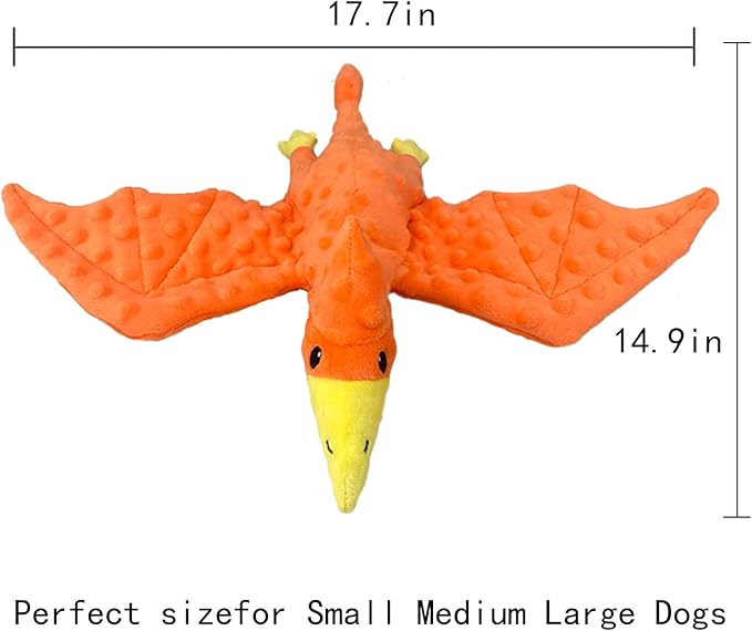 Squeaky Dog Toys Plush Dog Toy with Crinkle Paper Stuffed Durable Dog Chew Toys for Small Middle and Large Dogs Pterodactyl Green
