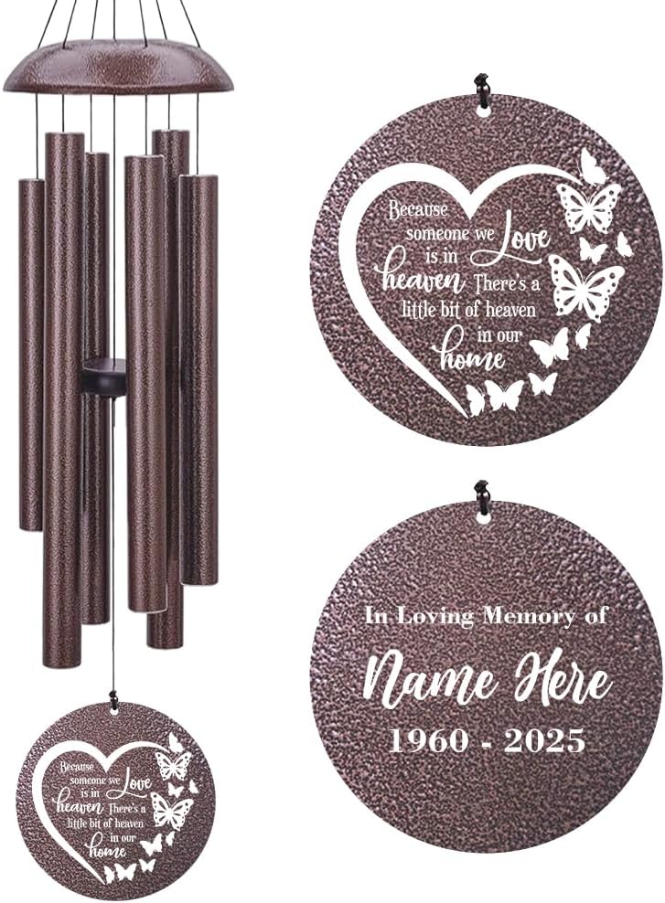 45inch Personalized Wind Chimes, Metal Memorial Wind Chimes, Heart Butterfly Wind Chime for Loss of Loved Dad/Mom, Sympathy Memorial Gifts Wind Chime Deep Tone Outdoor Decorations