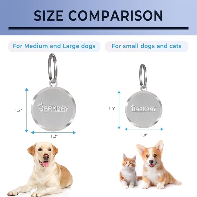 Dog Tags Personalized for Pets,Dog Name Tags QR Code,No Subscription Fees,Modifiable Pet Online Profile,Stainless Steel,No App Required,for Dogs and Cats Small,Medium,Large(Round,Small)