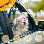 Dog Goggles Small Breed Dog Sunglasses with Adjustable for UV Protection Eyewear Doggy Doggie Puppy Glasses Anti-Fog Wind Dust Snowproof (Pink Frame Transparent Lens)