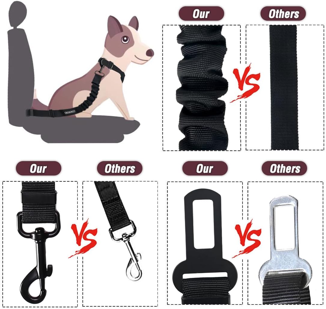 COOYOO Dog Seat Belt,3 Piece Set Retractable Dog Car Adjustable Seatbelts for Vehicle Nylon Pet Safety Heavy Duty & Elastic & Durable Car Harness for Dogs