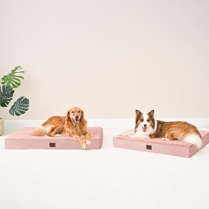EHEYCIGA Orthopedic XL Dog Beds for Extra Large Dogs with Removable Washable Cover for Crate, Pink, 41x27