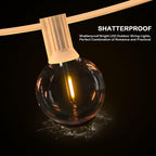 50FT LED G40 Globe String Lights White, Shatterproof Outdoor Patio String Lights 2200K with 50+2 Dimmable Edison Bulbs, Backyard Outdoor Hanging Lights, Bistro Waterproof for Balcony Party Wedding
