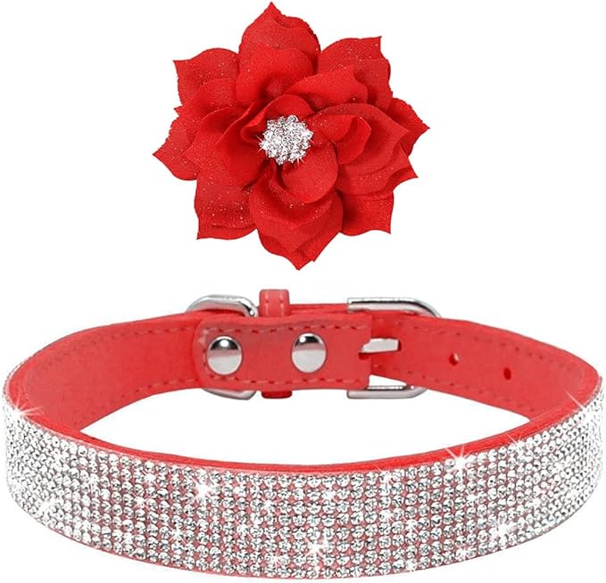 Serijoars Small Dog Collar with Rhinestone Crystal Diamond Colorful Bling Girl Puppy Cat Collars (S, Red6)