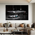 TUMOVO 3 Pieces Black and White Sport Car Canvas Giclee Print Painting Picture Wall Art Home Decor Gifts for Boy Room Ready to Hang - 12 x 24 inch x 3 Panels