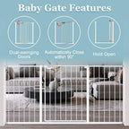 WAOWAO Triple Lock 49.21-66.54" Baby Gate Extra Wide Pressure Mounted Walk Through Swing Auto Close Safety White Metal Dog Pet Puppy for Stairs,Doorways,Kitchen