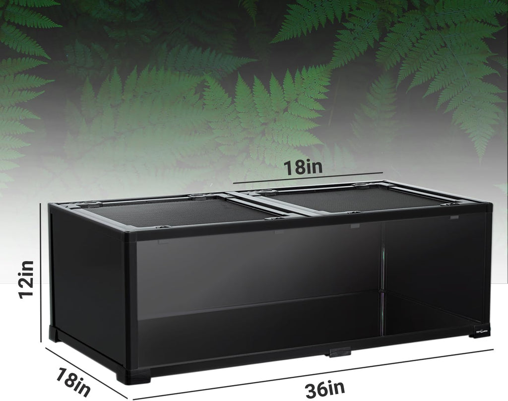 REPTIZOO 34 Gallon Glass Reptile Terrarium, 36" x 18"x 12" Wide & Low Reptile Tank Snake Terrarium with Double Top Cover Well Ventilation Terrarium for Scorpions, Spiders, Geckos, Snakes, Tortoises