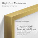 Homeforia 24x36 Gold Picture Frame, High End Metal 24 x 36 Large Poster Frames with Mat 20 by 30 inch Photo, 24x36 Gold Frame Matted to 20x30 for Print, 36x24 Frame, Tempered Glass, Wall Kit, Set of 1