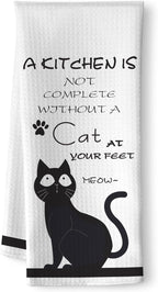 Cat Kitchen Towels - Quick-Dry 'Essential Kitchen Companion' Hand Cloth, Decorative Hand Towel Featuring Upward-Looking Black Feline Art for Pet Moms & Devotees | Home Accent & Crazy Cat Lady Gifts
