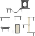NUNU LAB Cat Wall Shelves, 6 Pcs Luxury Wall-Mounted Cat Climber Set, Indoor Cat Furniture with 1 Condos House, 2 Cat Wall Shelves, 1 Scratching, 1 Bridge Ladder, 1 Scratching Pad, Dark Gray