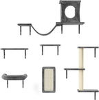 NUNU LAB Cat Wall Shelves, 6 Pcs Luxury Wall-Mounted Cat Climber Set, Indoor Cat Furniture with 1 Condos House, 2 Cat Wall Shelves, 1 Scratching, 1 Bridge Ladder, 1 Scratching Pad, Dark Gray