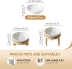 Raised Ceramic Wide Whisker Friendly Cat Dish, Anti-Slip Food&Water Bowl with 2 Style Stand Adjustable Pet Bowl Set (1Dish+Stand, White)