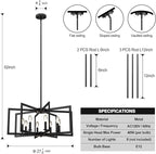 Modern Black Chandelier, 8-Light Geometric Dining Room Light Fixture, Industrial Pendant Lights Kitchen Island, Hanging Metal Farmhouse Chandeliers for Dining Room Entryway Foyer Bedroom Kitchen