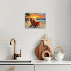 Beach Coastal Bathroom Pictures Wall Art, Seaside Ocean Bathroom Wall Decor, Sunrise Palm Framed Painting Canvas Artwork for Bedroom Living Room Decorations 20"L x 16"W