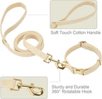 Soft Dog Collar and Leash Set Adjustable Woven Tweed Dog Collars with Metal Buckle and Lead for Small Medium Large Dogs,Beige