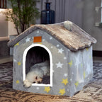 Scnbom Dog House Indoor Puppy Cave Cat Nest Kennel Pet Bed Portable Memory Sponge Foldable Houses with Cushion (Grey, S:Size fits 3.5kg/8lbs (Pets))
