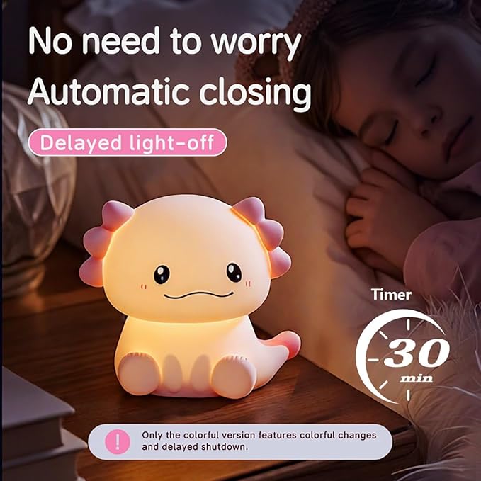 Axolotl Night Light for Adults Kids,Cute Axolotl lamp with 7 Colors Gifts Rechargeable Light Table Lamp Bedside Lamp,LED Animal Silicone Sleep Night Lamp Cute Room Decor Night Light for Girls Boys