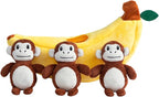 Hollypet Squeaky Dog Toy, Interactive Plush Hide and Seek Dog Toys for Small Medium Sized Dogs and Non-Aggressive Chewers, Puppy Teeth Clean Chew Toys, Banana and Monkeys