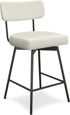 SIMPLIHOME Giselle Counter Stools (Set of 2) - 24 Inch Seat Height Swivel Upholstered Metal Kitchen Stools in Natural Polyester Linen, Contemporary Modern Seating with Padded Seat and Backrest
