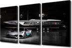 TUMOVO 3 Pieces Black and White Sport Car Canvas Giclee Print Painting Picture Wall Art Home Decor Gifts for Boy Room Ready to Hang - 12 x 24 inch x 3 Panels