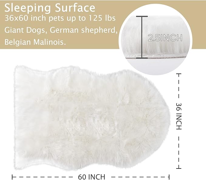 Asrug Soft Faux Fur Pet Mat Plush and Fluffy Dog Rug Ultra Cozy Pet Throw Rug for Dogs Cats, Luxury Soft Faux Sheepskin Chair Cover Seat Pad Shag Fur Dog Rugs Bed for Bedroom, White, 3ftx5ft