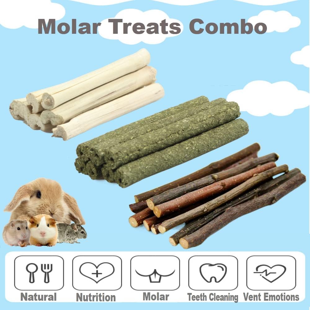 150g 3 Types of Combined Chew Toys Molar Sticks Sweet Bamboo Apple Branch Timothy Grass for Pets Chinchilla Squirrel Gerbil Hamster Squirrel Guinea Pigs