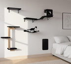 Wall Mounted Cat Furniture Combo of 5, 5 in 1 Cat Shelves with Hammock, Bridge, Climbing Tree, Scratcher & Perch – Indoor Wall Cat Playground for Large Cats, Holds Up to 30 lbs,