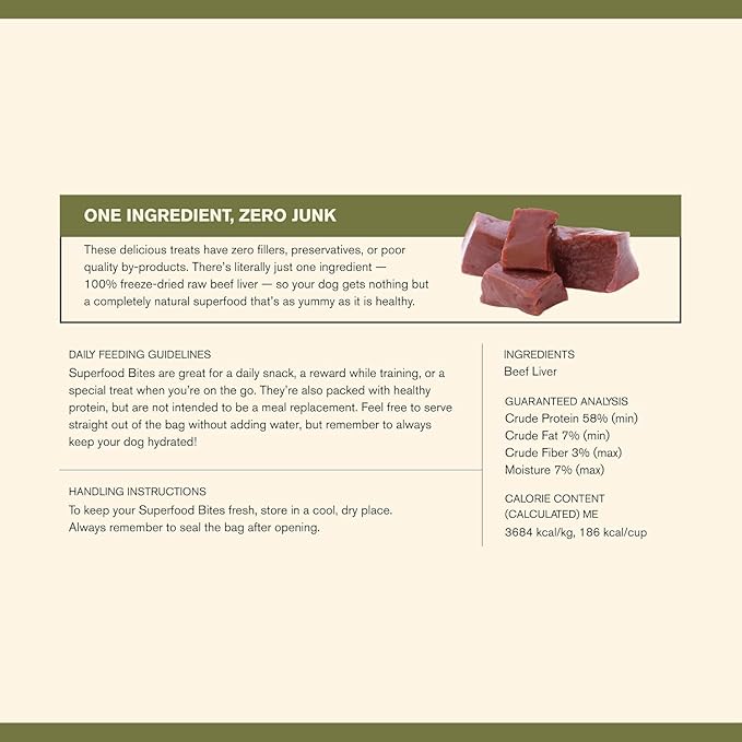 BADLANDS RANCH - Superfood Bite, Freeze-Dried Raw Dog Treats - Protein Rich, Train & Reward, Traceable Single Ingredient by Katherine Heigl (4 Ounce (Pack of 4) Beef Liver)