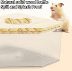 Hamster Sand Bath Box Container, Small Pet Sandbox Lid Design Take Bath Wooden Sandbox Dust Bath, Transparent Bathroom & Digging Box Acrylic Syrian Hamster Litter Box Small Animal Accessories (A)