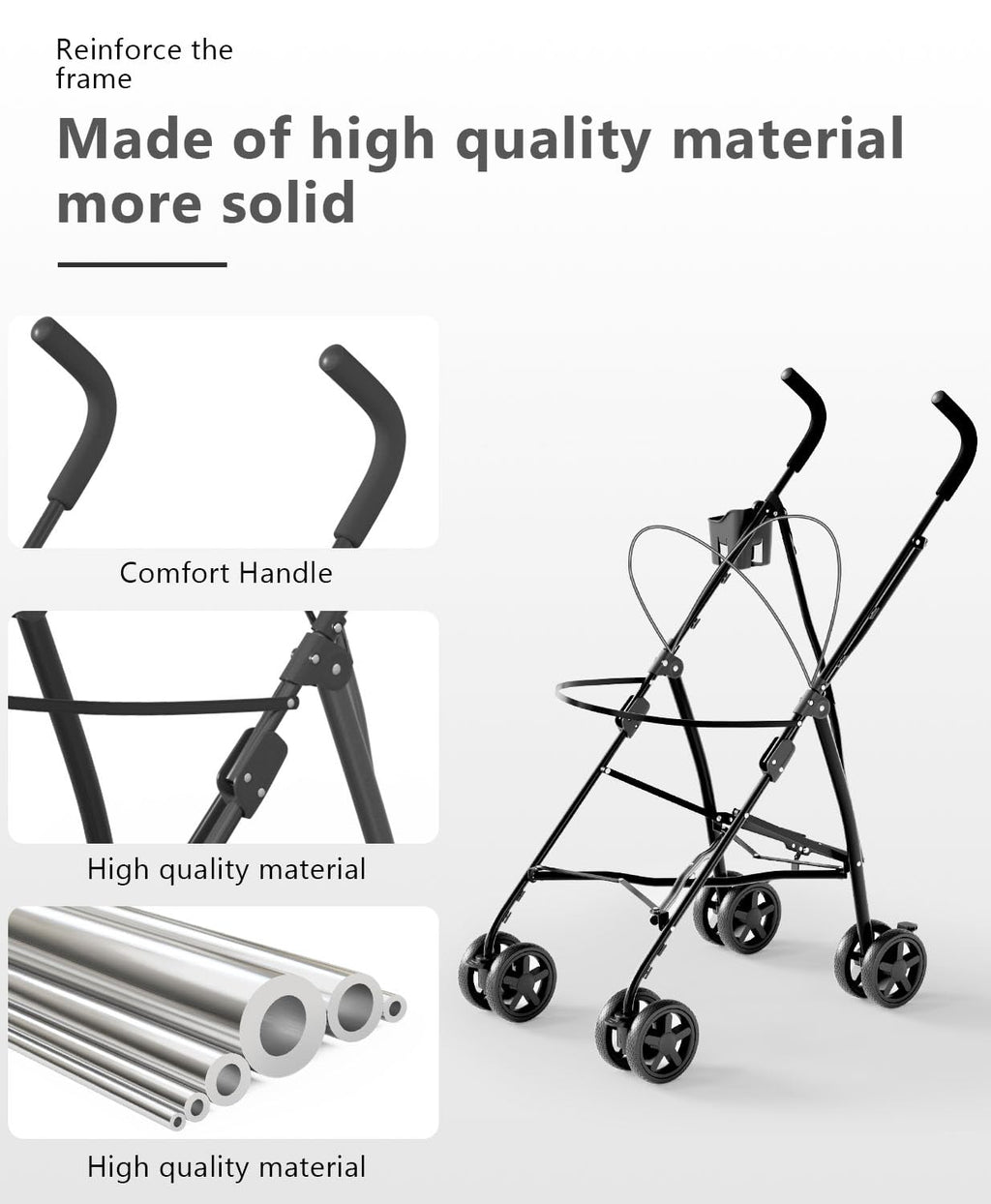 Pet Stroller with 4 Wheels for Small/Medium Pets, Portable Travel Foldable Carrier Jogger for Dog Cat Puppy Kitty, Rear Wheel Breaks, Storage Basket, Visible Mesh with Weather Cover (Black)