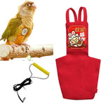 MANON ROSA Bird Diapers Leash Set Washable Reusable Handmade Flight Suit Waterproof Inner Layer - Protective Parrot Nappy Clothes Parakeets Macaws Budgies Canaries (Red3,Magpie)