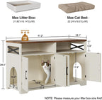 Cat Litter Box Enclosure for 2 Cats, 47" Hidden Litter Box Furniture Cat Washroom with Double Large Room, Farmhouse Indoor Litter Box Cabinet TV Stand, White