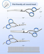 6-in-1 Dog Grooming Scissors - Professional Stainless Steel Hair Cutting Kit with Safety Rounded Tips, Ergonomic Soft-Grip Handles for Small & Large Dogs, Cats