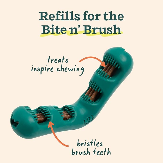 WOOF - Bite n' Brush Refills for The Dog Toothbrush Toy - Scrub Plaque and Tartar from Your Dog's Teeth and Mouth - Dog Dental Chew Toy Treats - Approximately 16 Refills - 2 Pack
