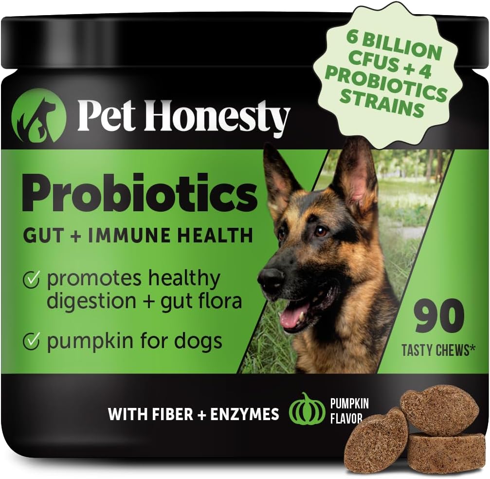 Probiotics for Dogs for Occasional Diarrhea & Bowel Support, Digestive Enzymes with Prebiotics for Gut Health for Dogs, Immunity Health & Itch Relief (Pumpkin 90 ct)