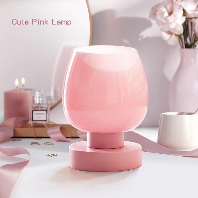 Touch Bedside Table Lamps Set of 2, Dimmable Small Nightstand Lamps for Bedroom, Modern Simple Design, Pink