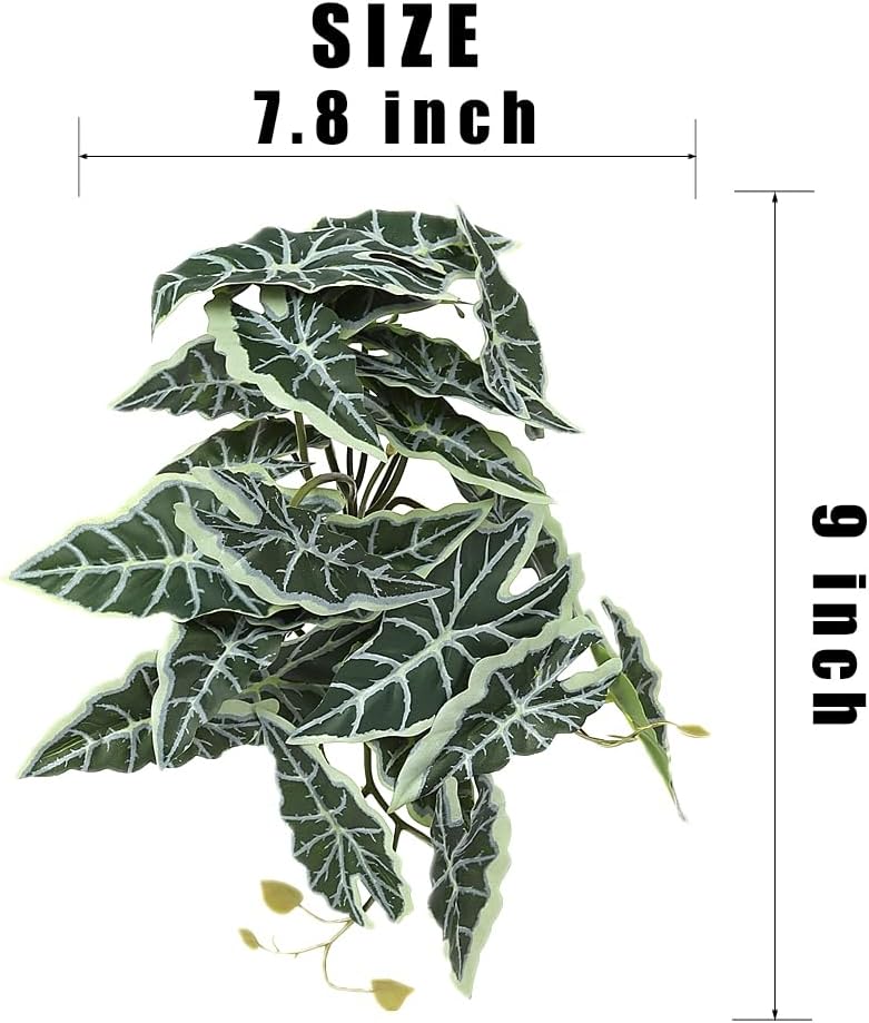 Reptile Plants for Terrarium, Amphibian Habitat Decor Artificial Hanging Plants with Suction Cup - Fake Alocasia Black Velvet