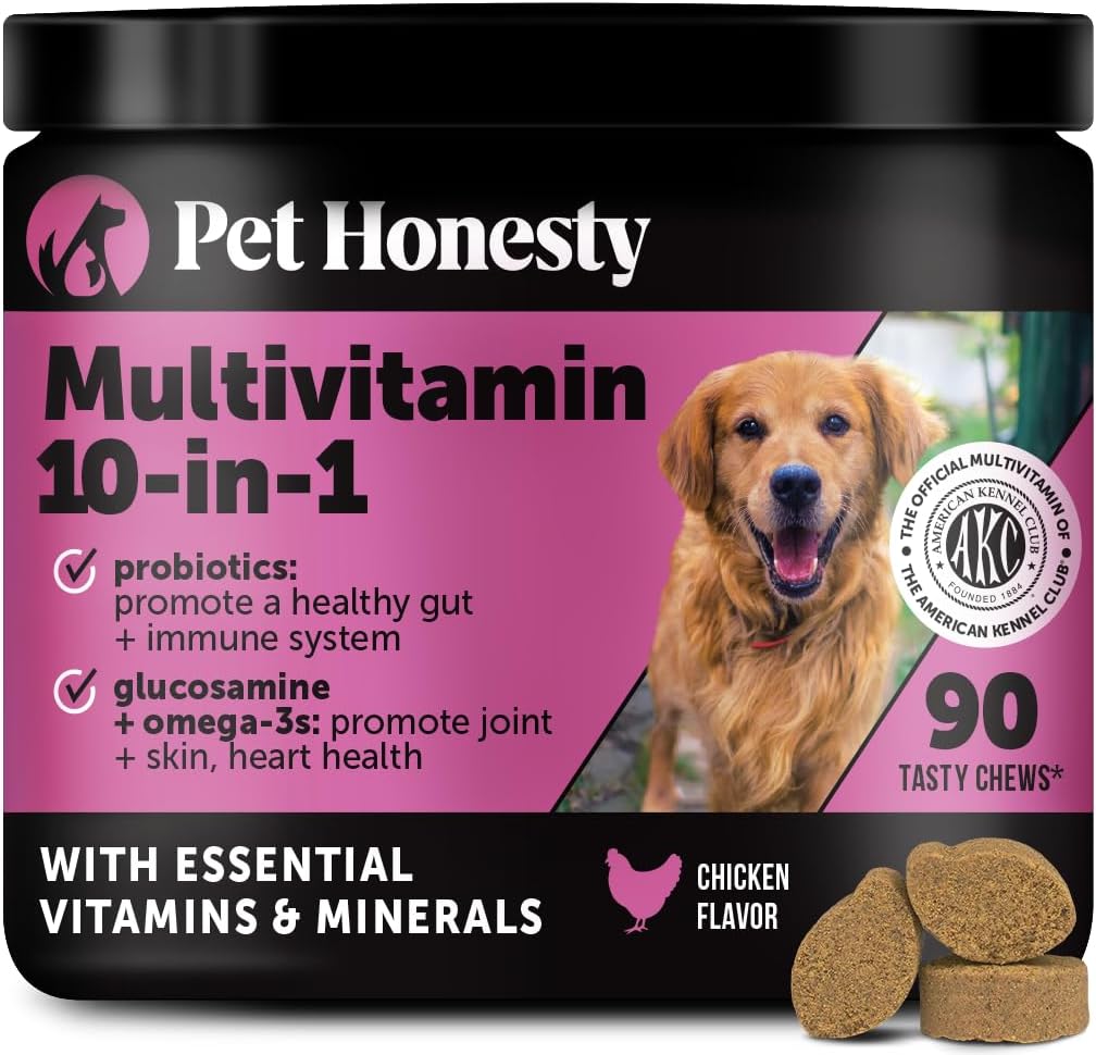 Multivitamin Dog Supplement, Glucosamine Chondroitin for Dogs, Probiotics, Omega Fish Oil, Dog Supplements & Vitamins, Vitamins for Skin and Coat Allergies (Chicken 90 ct)