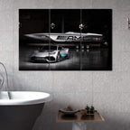 TUMOVO 3 Pieces Black and White Sport Car Canvas Giclee Print Painting Picture Wall Art Home Decor Gifts for Boy Room Ready to Hang - 12 x 24 inch x 3 Panels