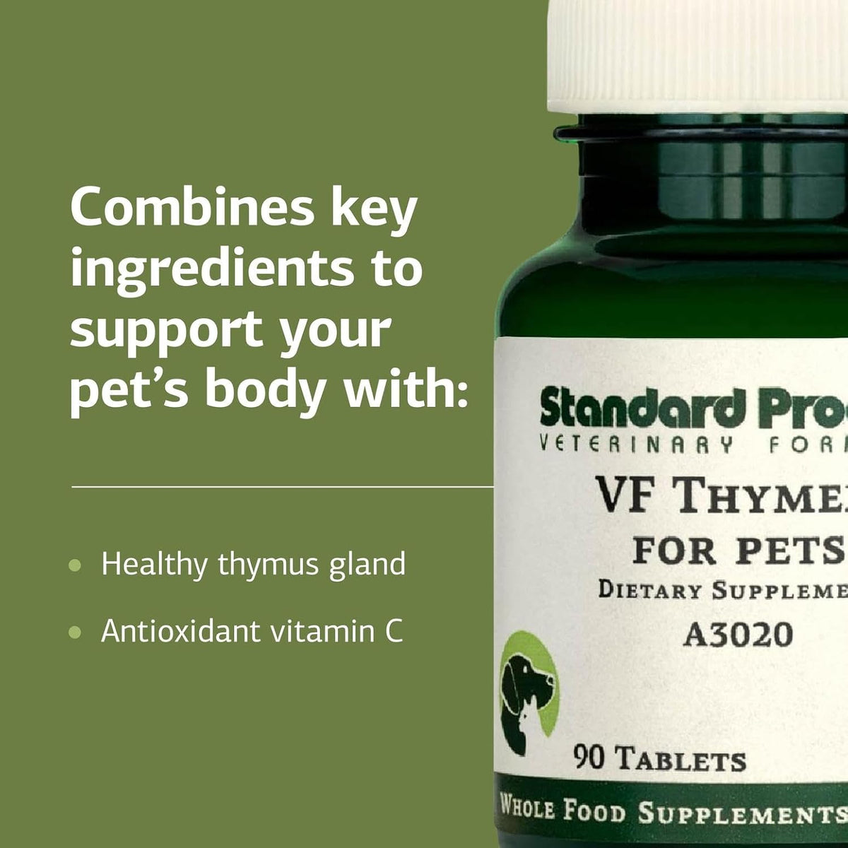 Standard Process Inc. VF Thymex for Pets - Cat & Dog Immune System Support Supplement - Thymus Supplement to Aid Canine & Feline Immune Health - Supplement with Vitamin C - 90 Tablets