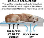 Furhaven Cooling Gel Dog Bed for Large Dogs w/ Removable Bolsters & Washable Cover, For Dogs Up to 95 lbs - Two-Tone Plush Faux Fur & Suede L Shaped Chaise - Stone Gray, Jumbo/XL
